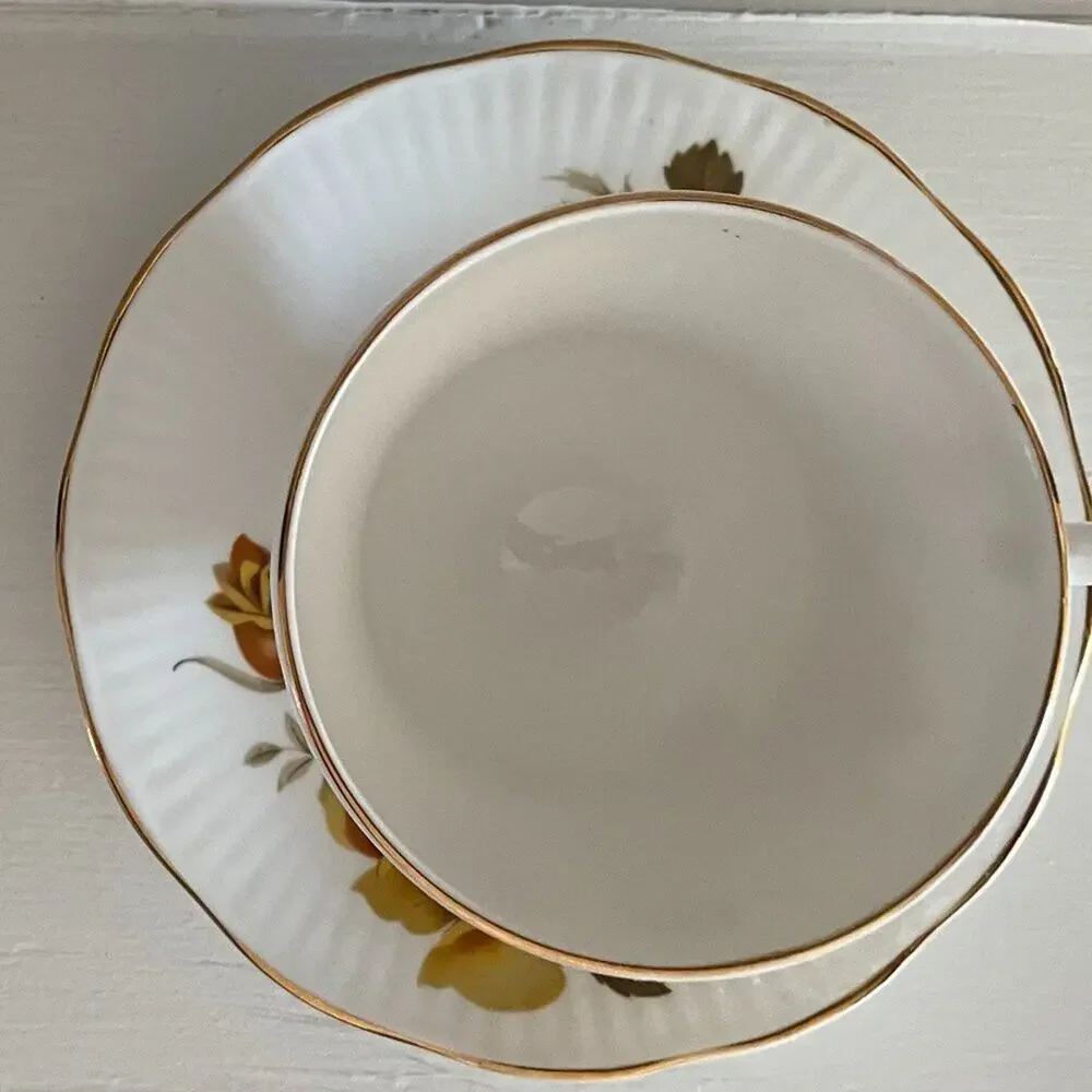 Vintage Royal Dover Bone China Teacup & Saucer, Yellow Rose, Gold Trim